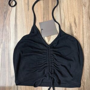 Le Lis Black Ruched Halter Crop Top